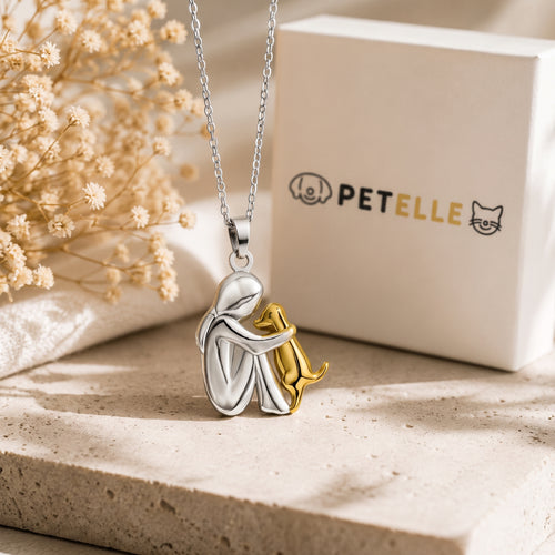 Two-Tone Woman Hugging Pet Pendant Necklace