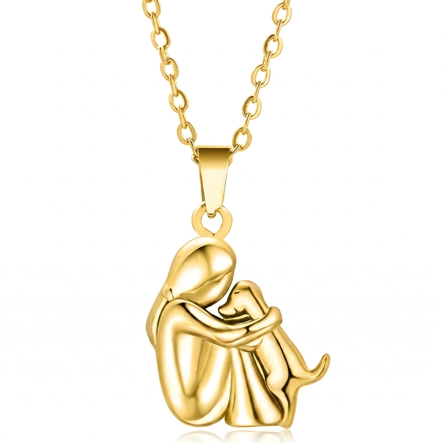 Two-Tone Woman Hugging Pet Pendant Necklace