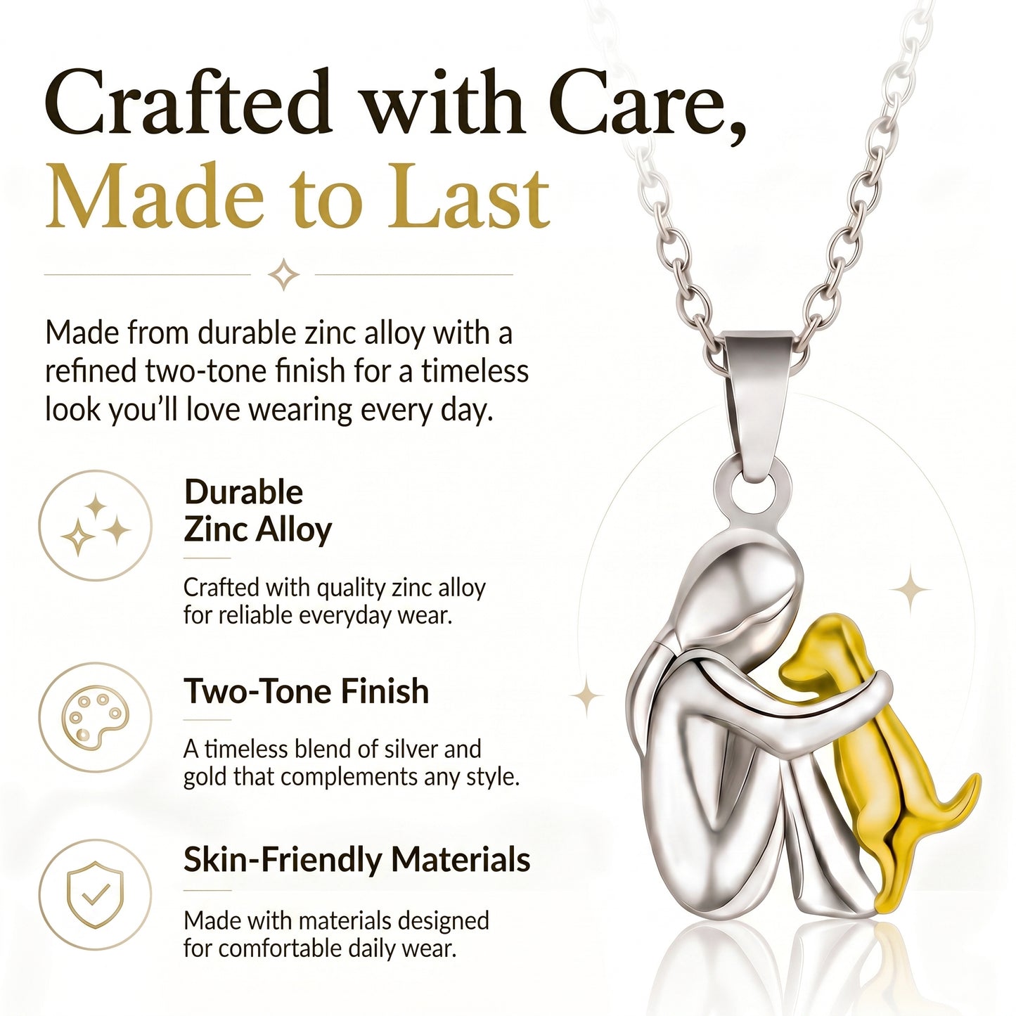 Two-Tone Woman Hugging Pet Pendant Necklace